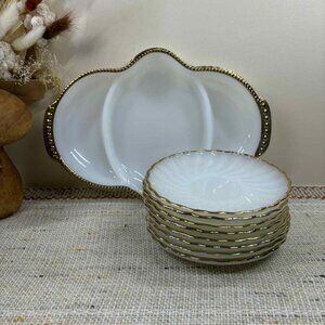 Vintage 1950s Fire King, Anchor Hocking, milk white with gold trim